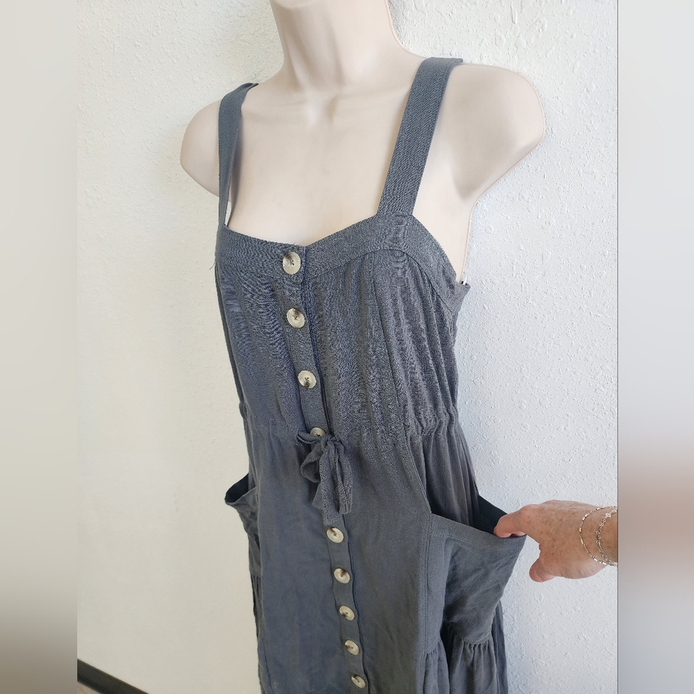 Malibu Bum Slate Blue Button-Down Midi to Maxi Dress Size Small - Picture 7 of 9